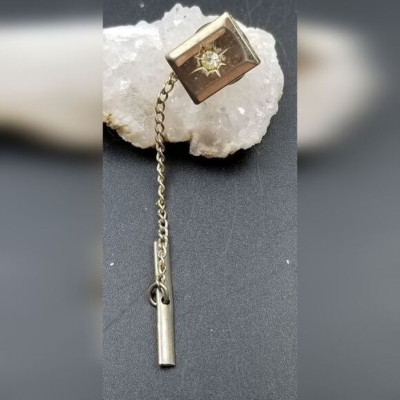Silver encrusted pin tie clip. Misc. - Picture 1 of 2